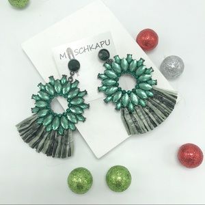 Green Embellished Tassel Earrings (D16)